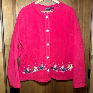 Croft & Barrow Womens Christmas Fleece Cardigan Size‎ XL Reindeer Snow Red